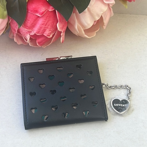 Lovcat Paris Handbags - Lovecat Paris Valentine Ltd Heart Punch Black Leather Coin Purse Wallet RARE